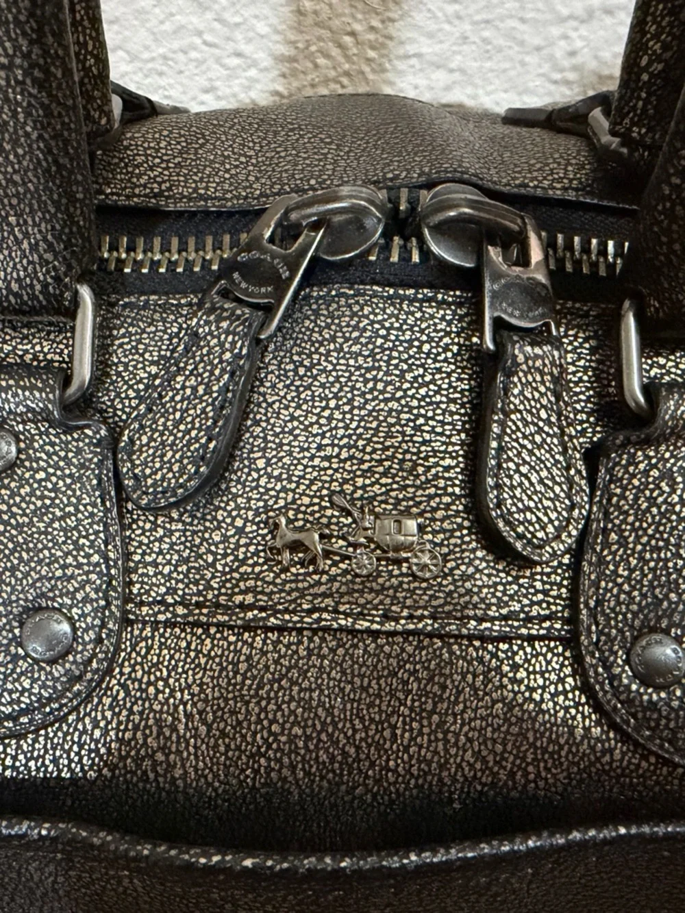 Coach Rhyder Satchel Metallic Two Tone Leather Brass Black - Style 33739 - Picture 11 of 16